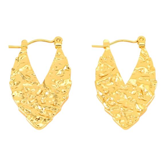 Geometric Textured Leaf Hoop Earrings 18K Gold Plated Steel New Gold Toned - Picture 1 of 2